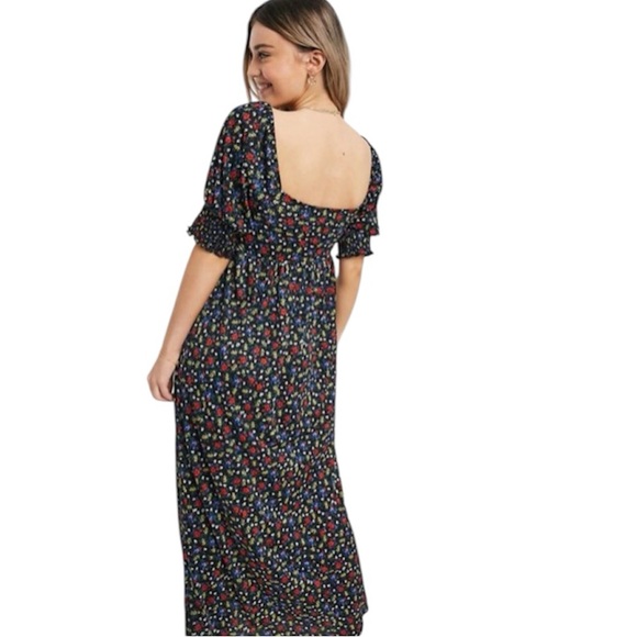 ASOS DESIGN Women’s Shirred Bust Maxi‎ Dress Black Ditsy Floral Size 20 - Picture 3 of 9